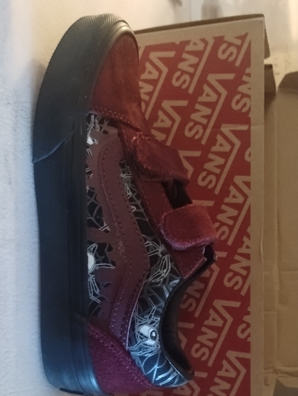 Vans Kids Burgundy and Black Spider-Web Velcro Sneakers